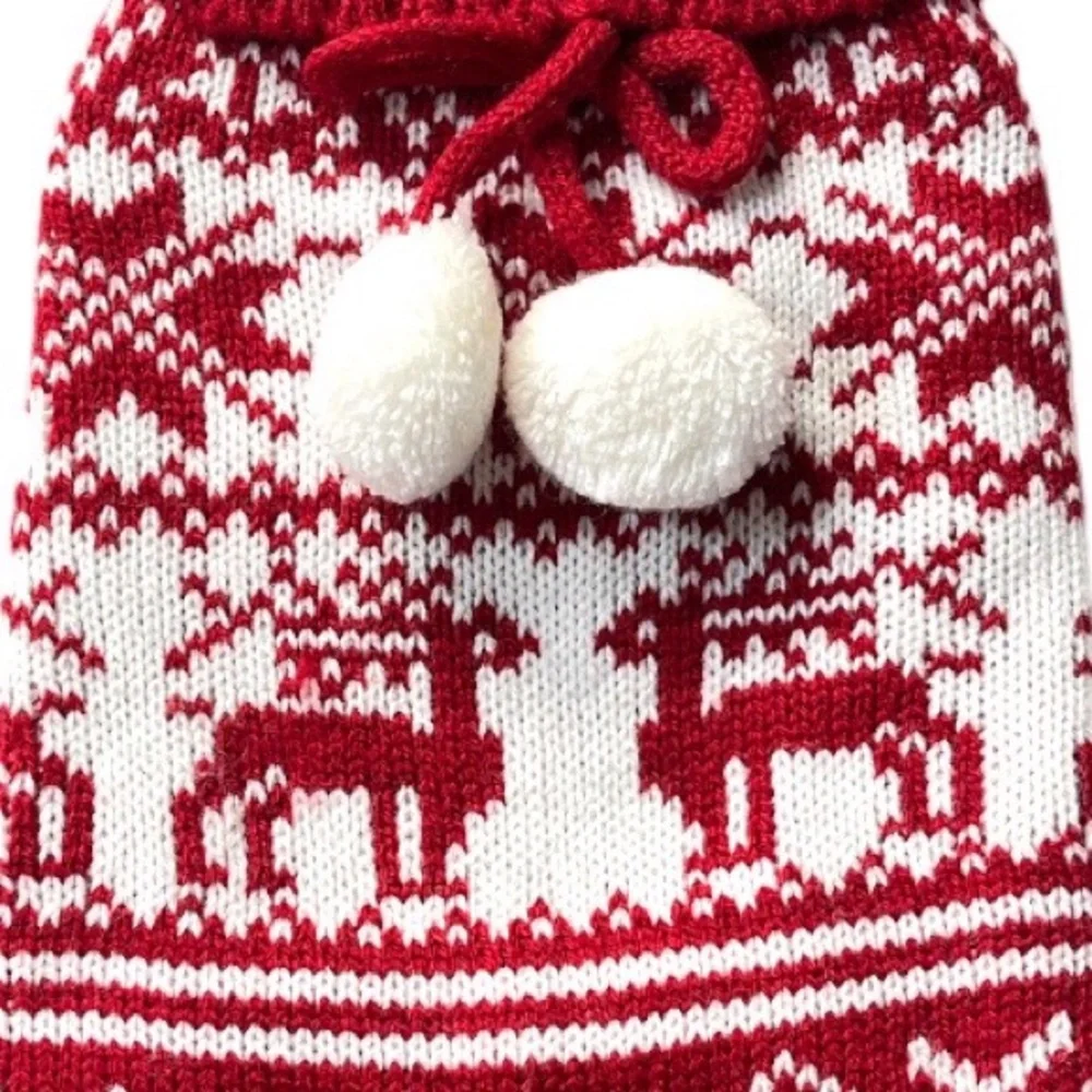 Friends Forever Snowflakes and Reindeers Pet Sweater Red White Size XSmall
